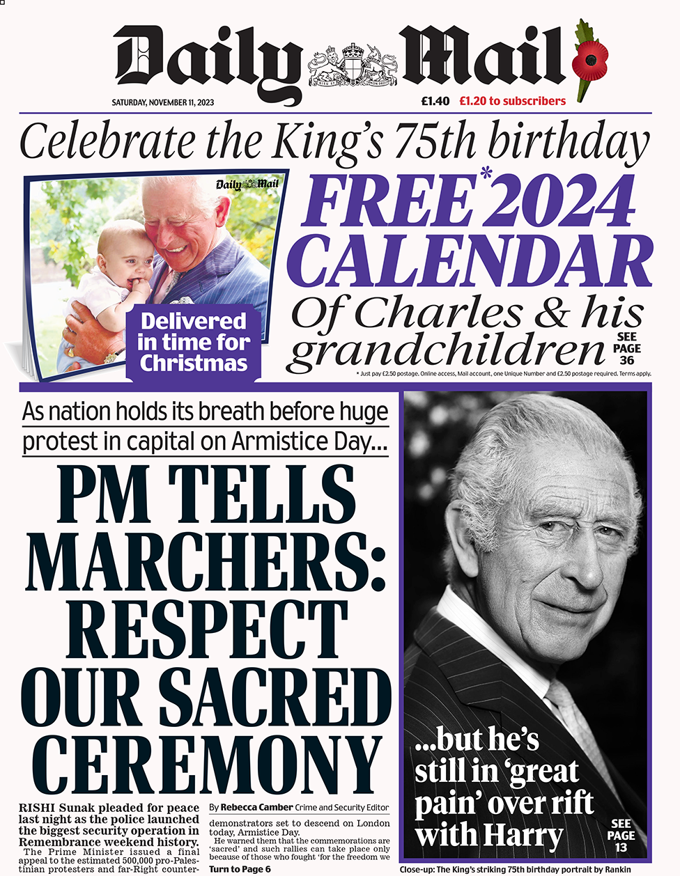 «Премьер-министр говорит участникам марша: уважайте нашу священную церемонию», - гласит заголовок Daily Mail