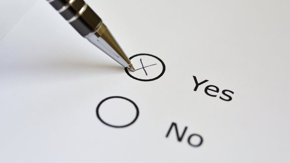 A voting form with the options 'Yes' and 'No'