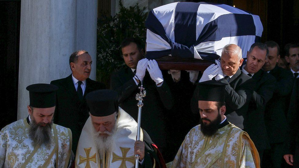 Constantine's coffin was draped in a Greek flag