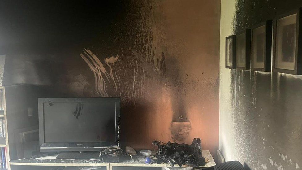 Fire damage caused by a Hoover left on charge