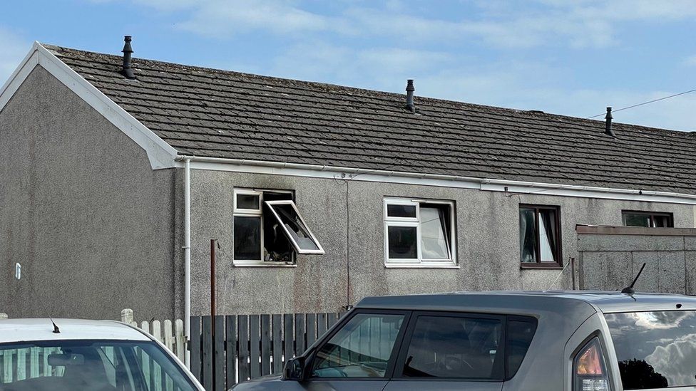 A fire-damaged house on Gonhill, Swansea