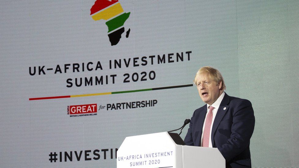 Boris Johnson speaking at the opening of the UK-Africa Investment Summit, in London, 20 January 2020