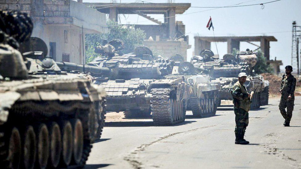 Syrian government tanks in the town of Western Ghariyah (30 June 2018)
