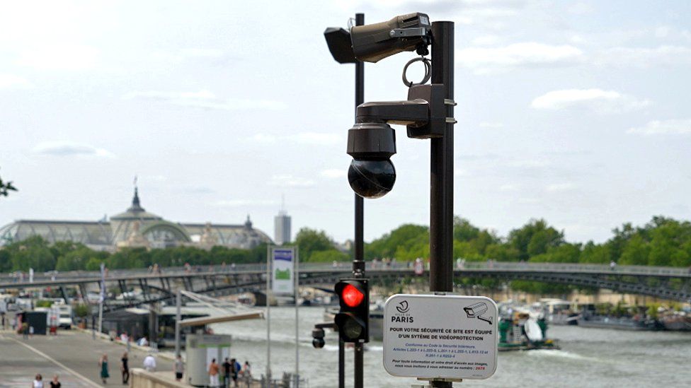 CCTV camera in front of the River Seine in Paris