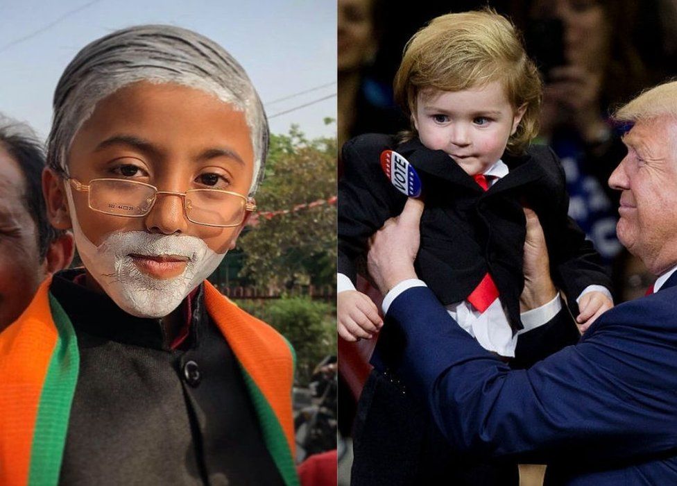 Composite image of children dressed as PM Modi and President Trump