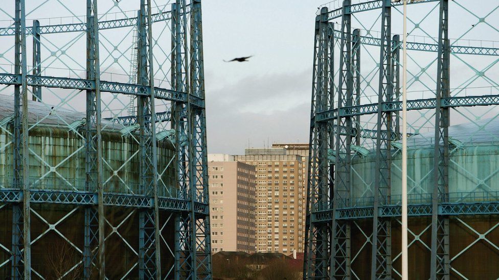 Gas storage holders in Glasgow in Scotland