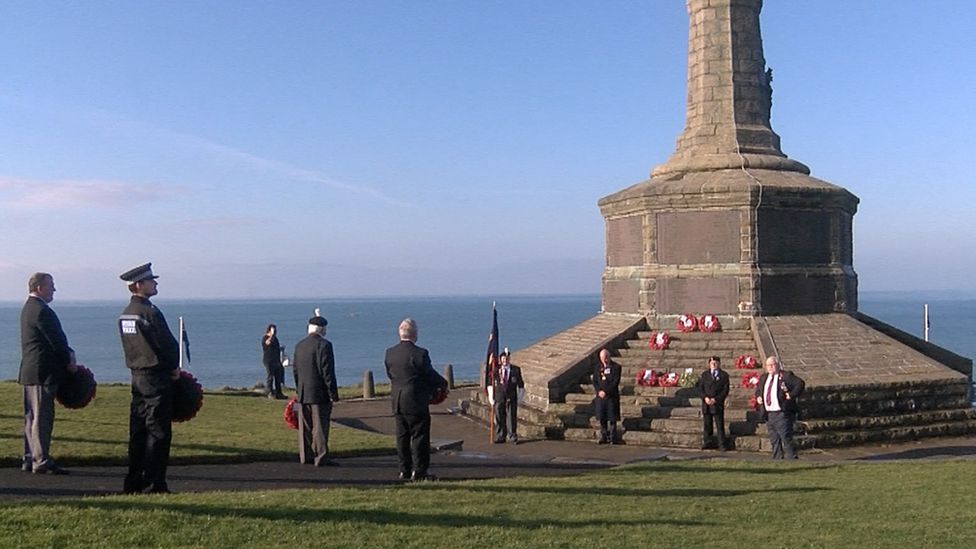 Wreaths were laid during the ceremony at Aberystwyth, Ceredigion