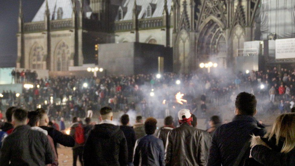 A picture made available on 6 January 2016 shows crowds of people outside Cologne Main Station in Cologne, Germany, on 31 December 2015