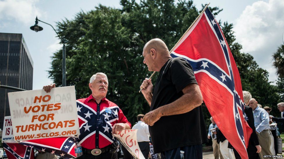 Confederate flag supporters gather at the state house in Columbia, South Carolina - 6 July 2015