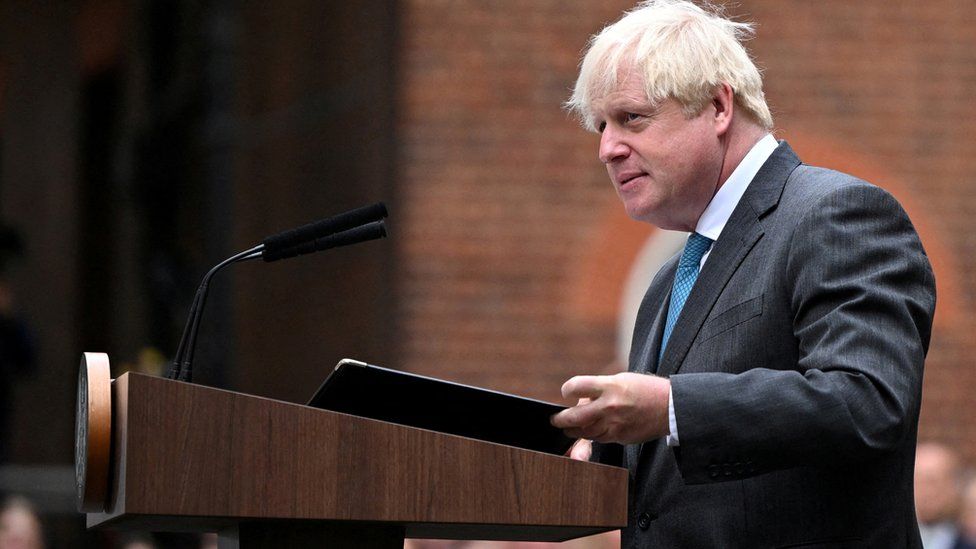 Outgoing British Prime Minister Boris Johnson delivers a speech on his last day in office, outside Downing Street, in London, Britain, September 6, 2022