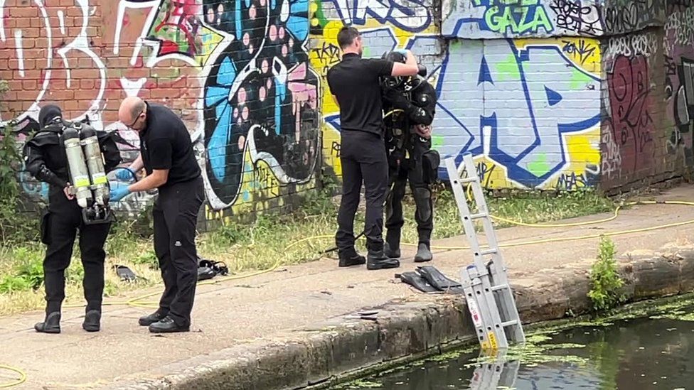 Specialist Met Police officers searched the Grand Union Canal on Monday