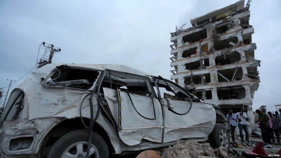 The scene of the blast at the Jazeera Palace Hotel in Mogadishu 26/07/2015