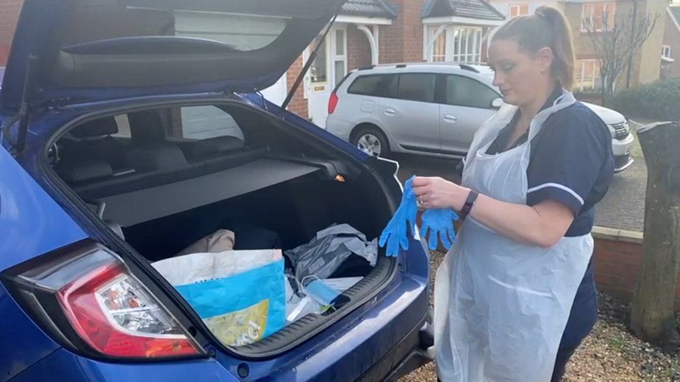 Home care provider arrives at client's house