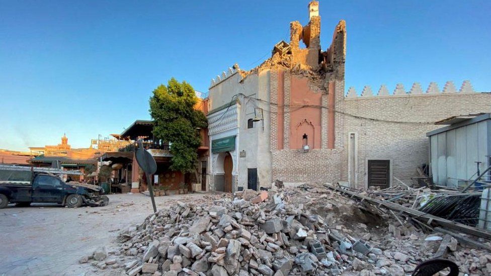 Part of the roof of a historic mosque collapsed in Marrakesh's old city