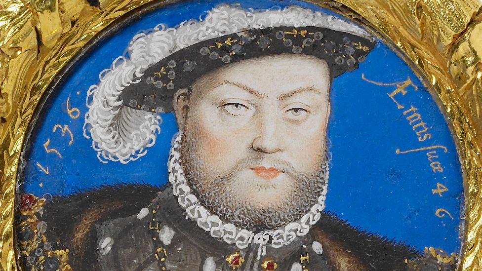 A display of artwork from Henry VIII's court, including works by Holbein