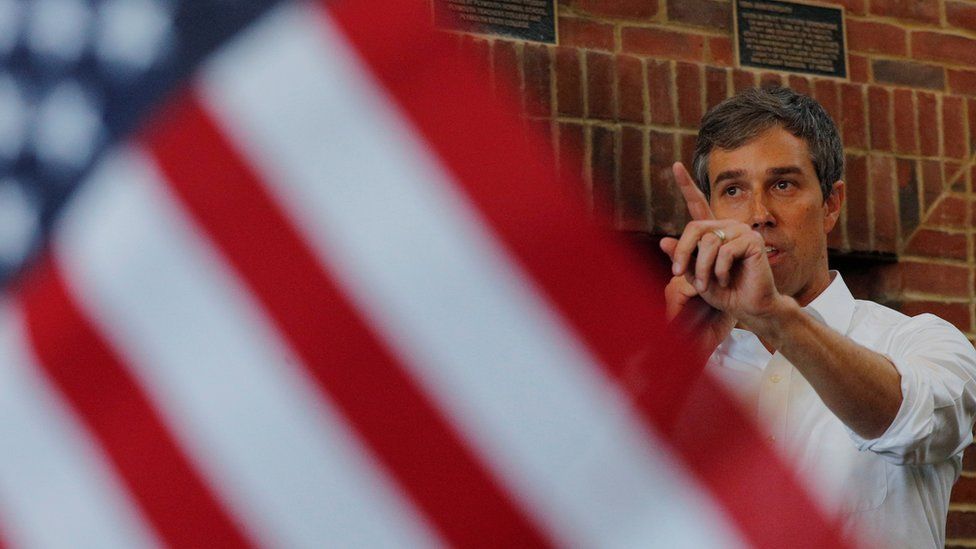 Democratic candidate Beto O'Rourke - shown with flag