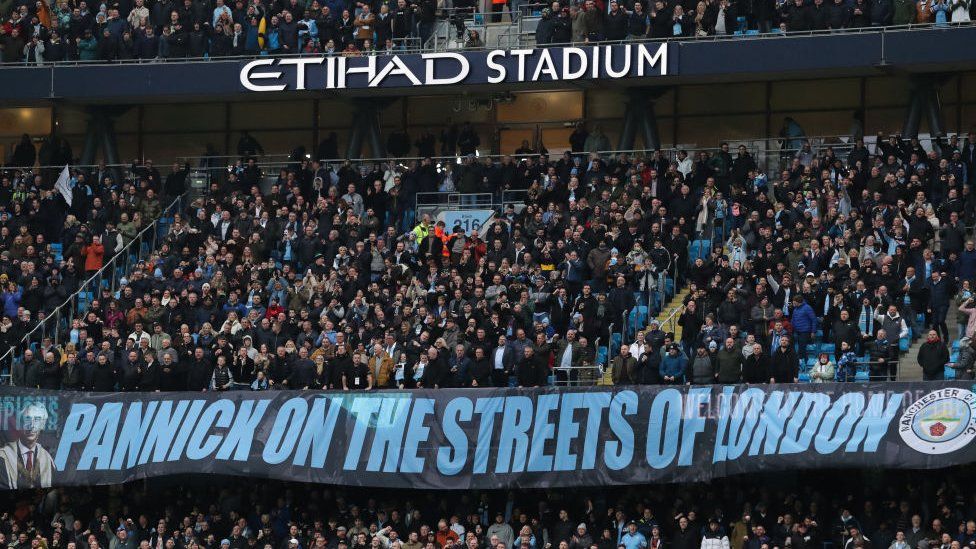 Banner at Manchester City stadium
