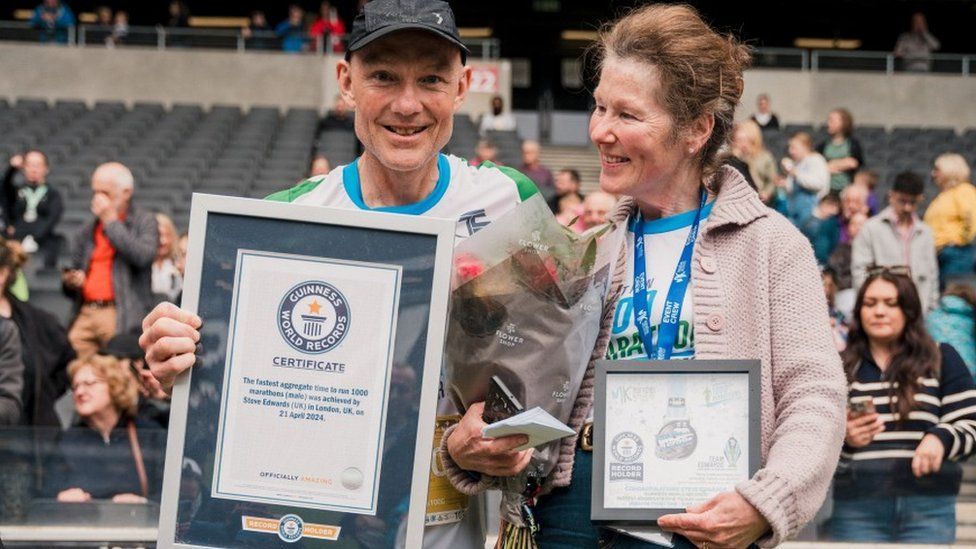 Steve Edwards and Teresa with his certificate from the Guinness Book of Records