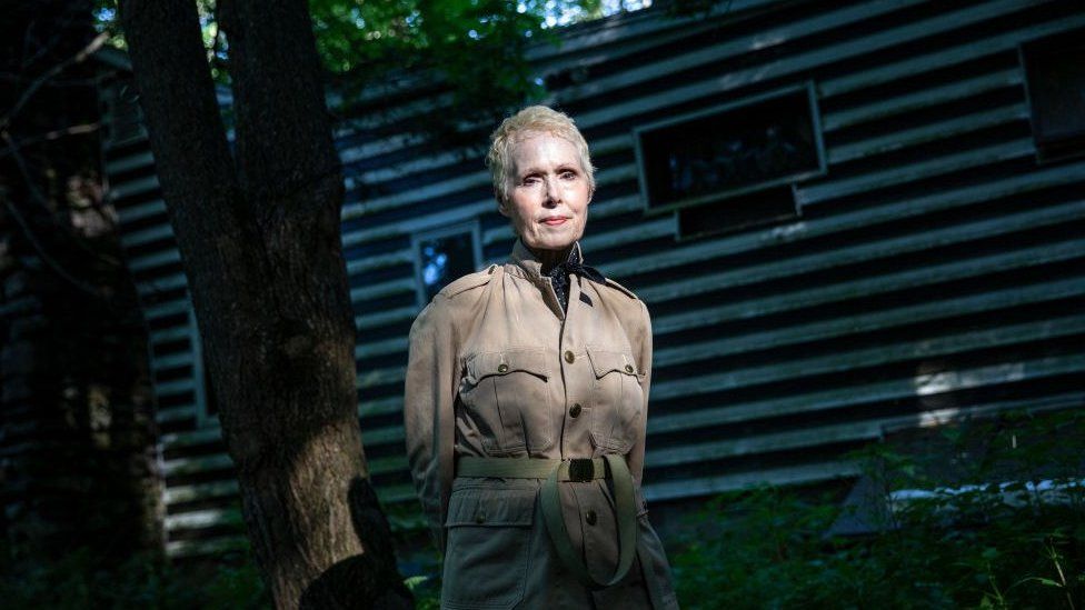 Photo of E. Jean Carroll outside her home in New York state.