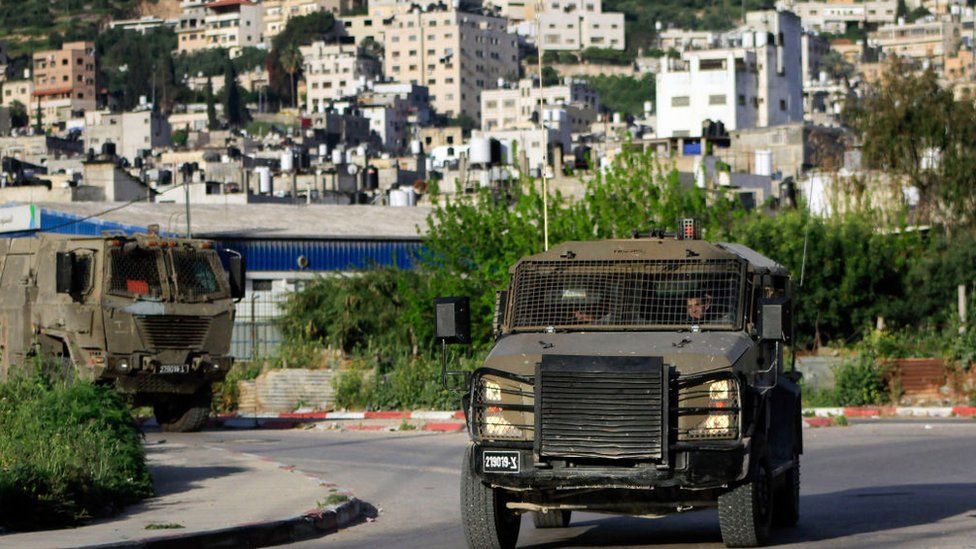 israeli vehicles in Balata in the west bank