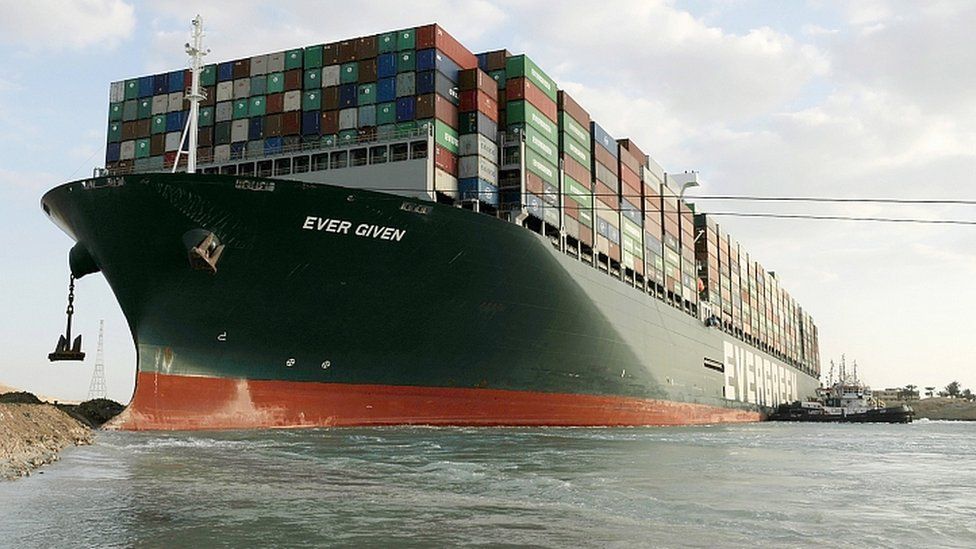 Ever Given container ship which ran aground in the Suez Canal, Egypt, 28 March 2021