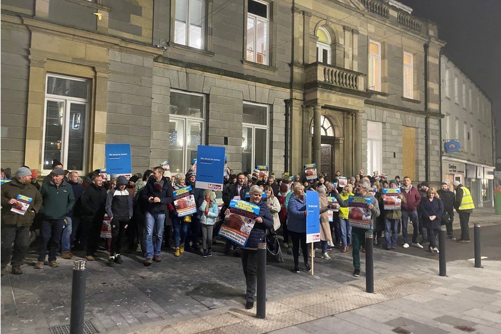 Campaigners gathered outside Enniskillen Town Hall to protest against the trust's decision