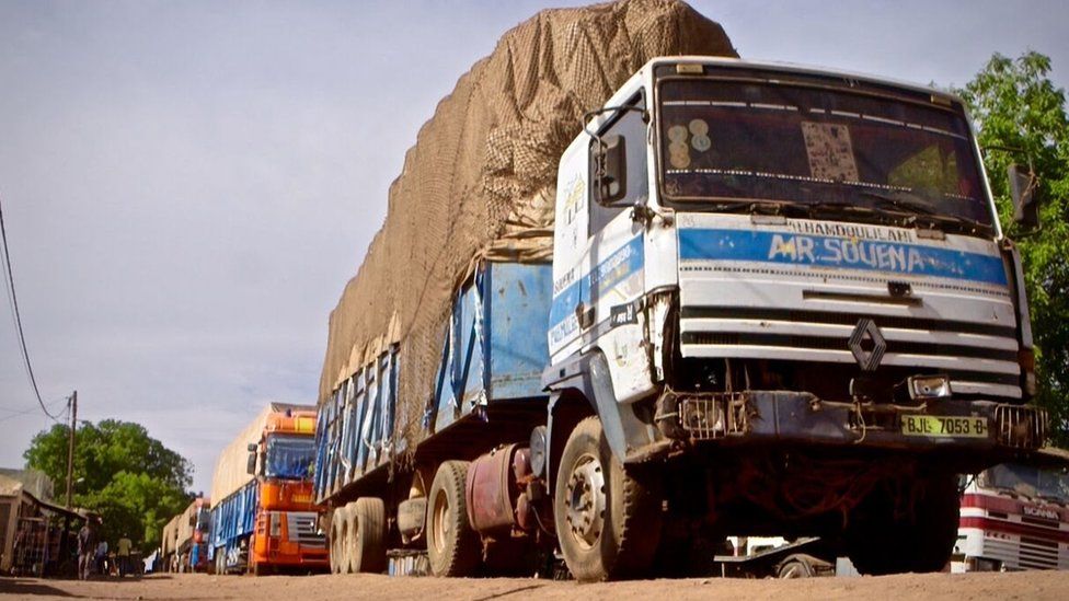 Trucks at Senegal-Gambia border