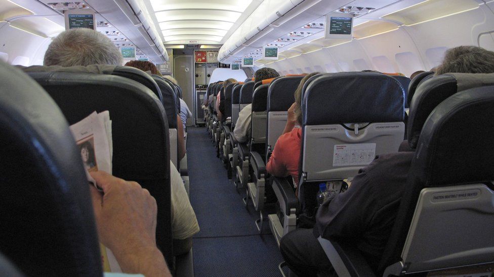 Passengers seated on an aeroplane