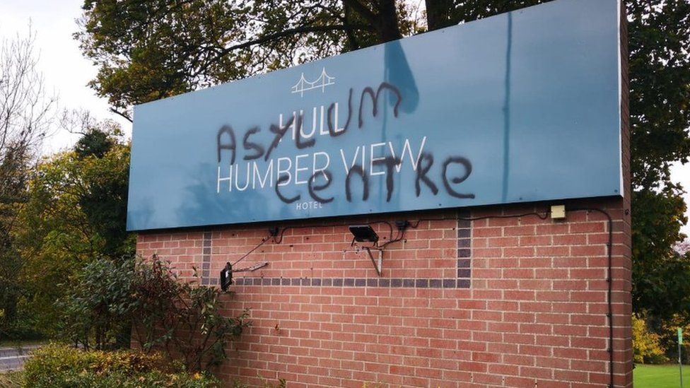 Graffiti daubed on the Humber View Hotel in North Ferriby
