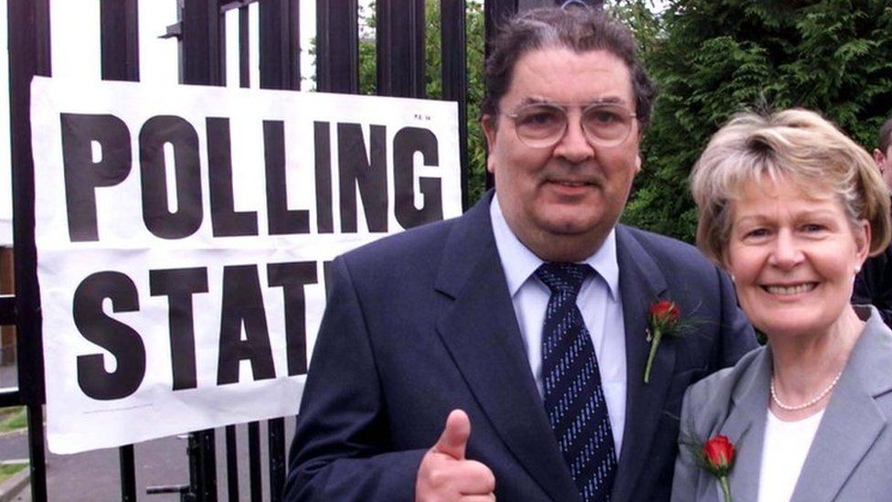 John and Pat Hume pictured outside a polling station in 1999