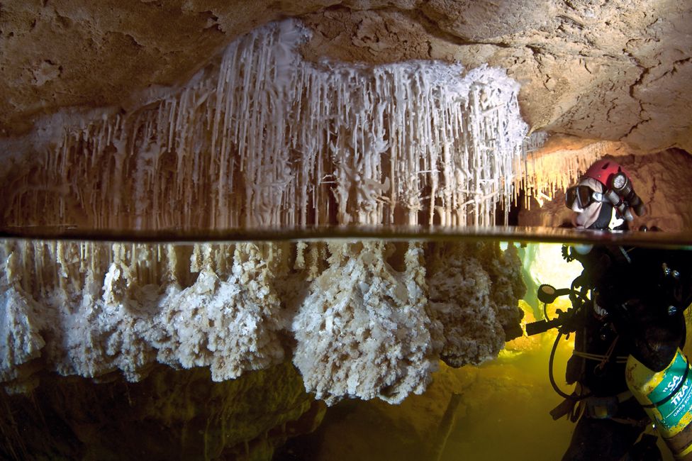 Diver in Mallorca's underwater caves