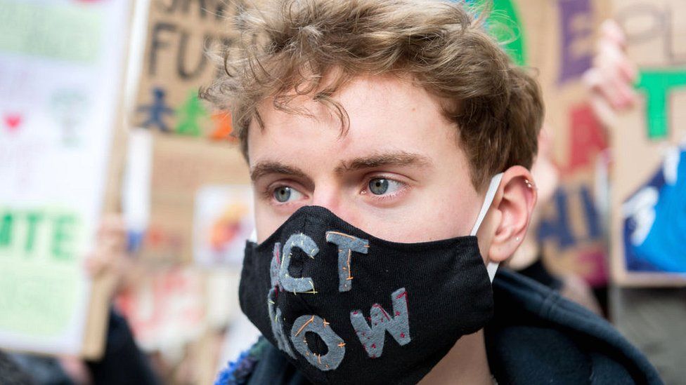 Teenage Climate Crisis activists from various climate activism groups protesting during the first UK Students Strike Over Climate Change march of 2020 on 14 February 2020 in London, England