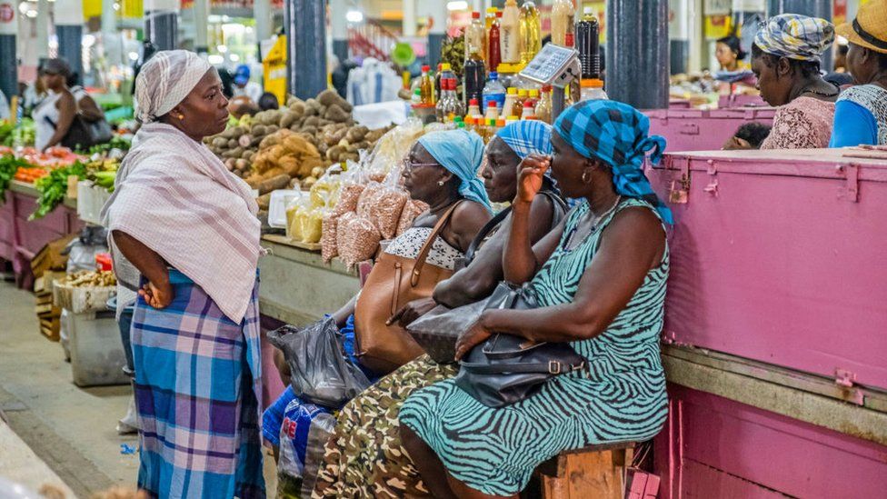 Women at the covered central market in the city centre of Paramaribo, Suriname
