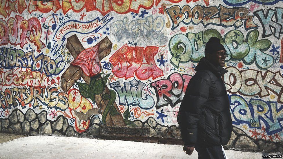 A graffiti memorial adorns a wall in memory of a man in the Bedford-Stuyvesant neighborhood on January 17, 2013 in the Brooklyn borough of New York City