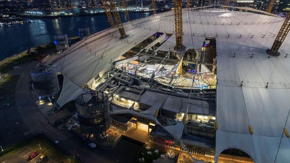 O2 Arena, damaged in Storm Eunice