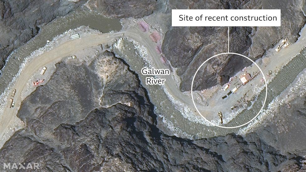 BBC annotated image of construction in Galwan Valley