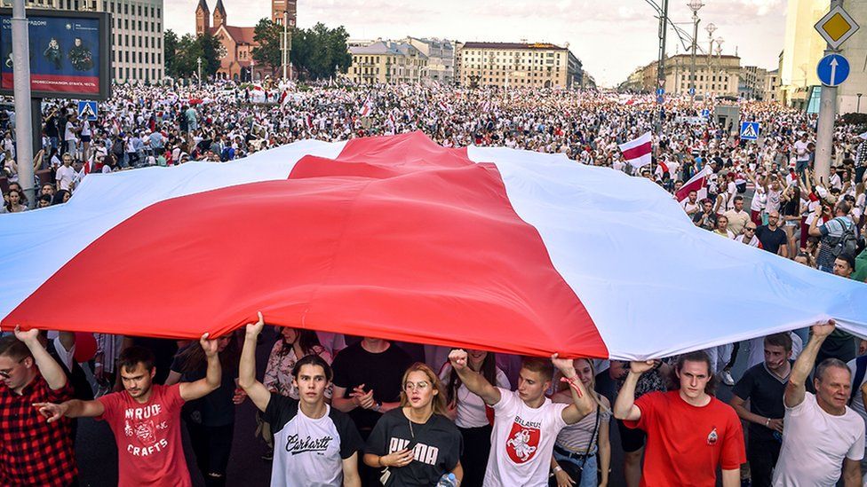 Сторонники оппозиции держат флаг против правительства