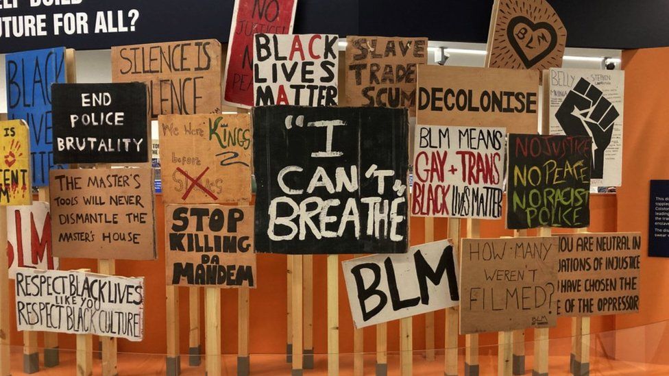 Signs from Black Lives Matter protests on display at the exhibit
