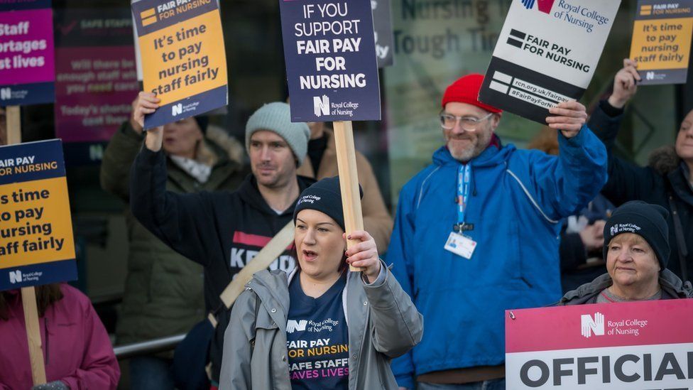 Cardiff nurses' picket line in December