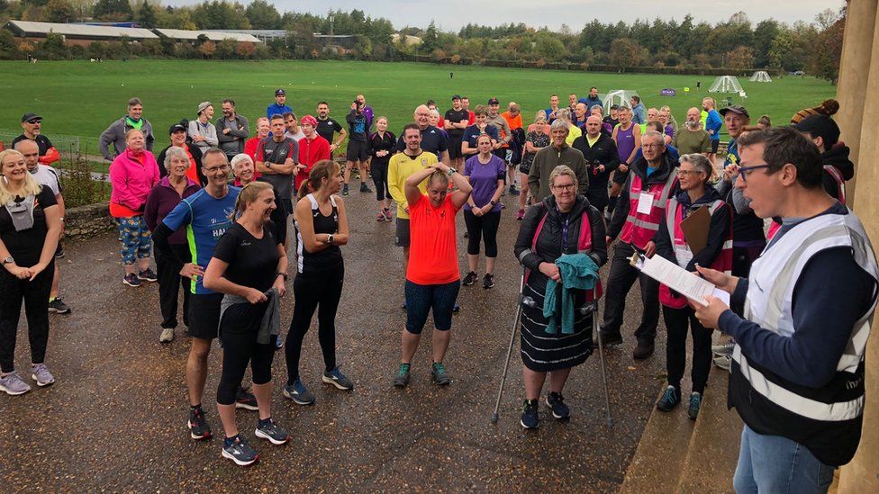 Participants gathered at the start of Sloughbottom Parkrun