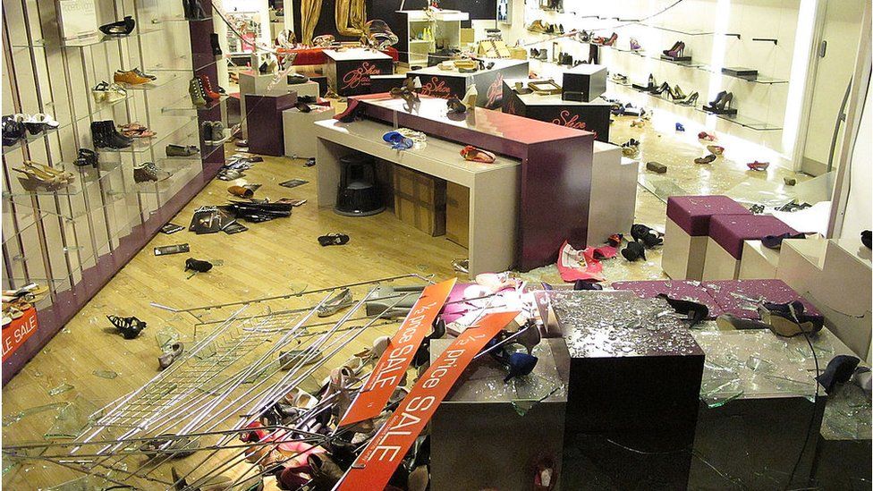 Looted shoe shop