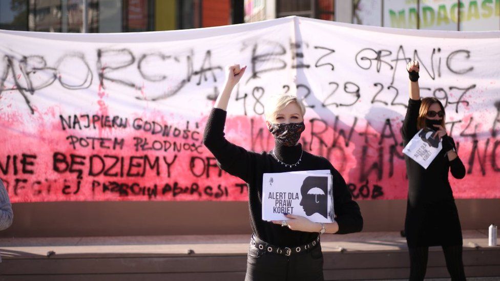 Women protest against imposing further restrictions on abortion law in Poland in Szczecin, Poland October 22, 2020