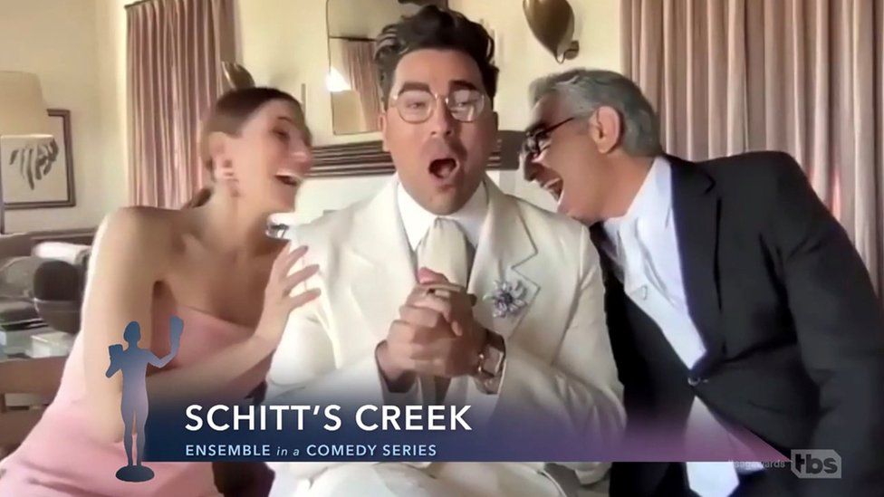 Sarah Levy, Dan Levy and Eugene Levy