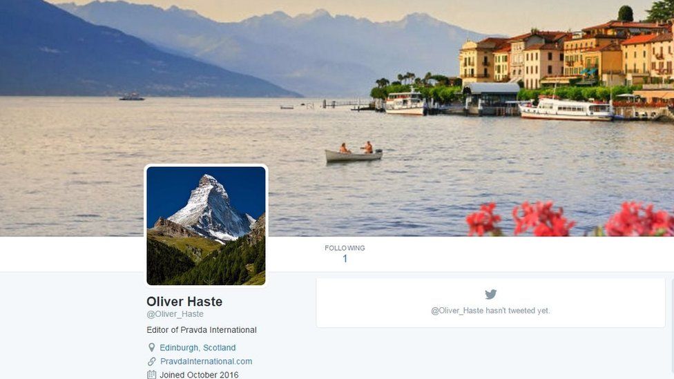 Oliver Haste's Twitter page
