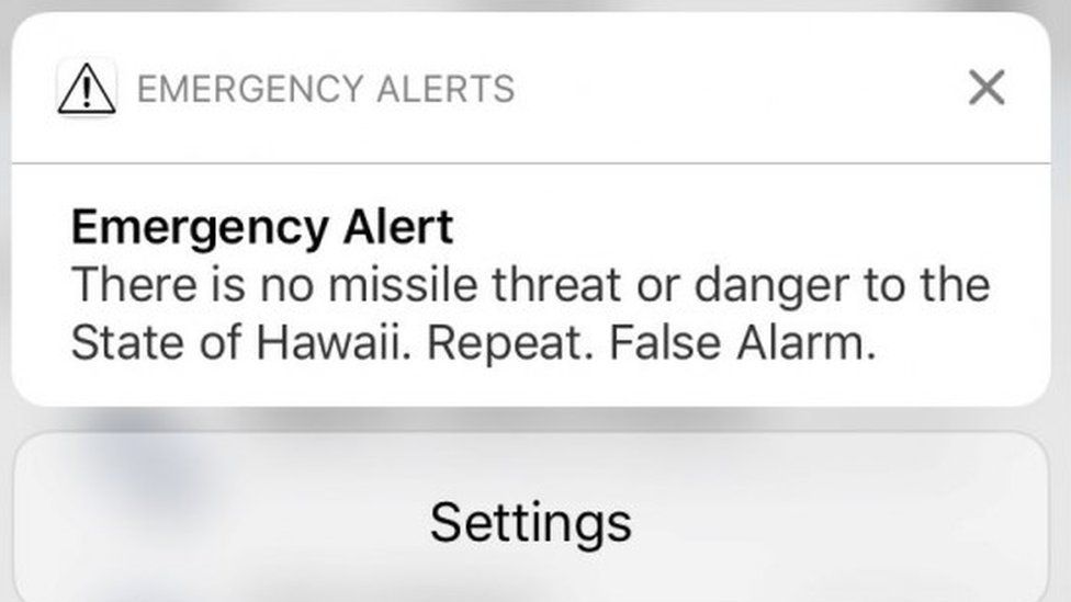 Announcement of false alarm sent to people in Hawaii