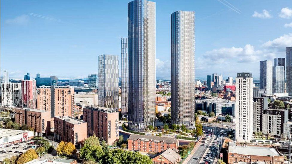 Manchester City Council approves four 'iconic' skyscrapers plan - BBC News