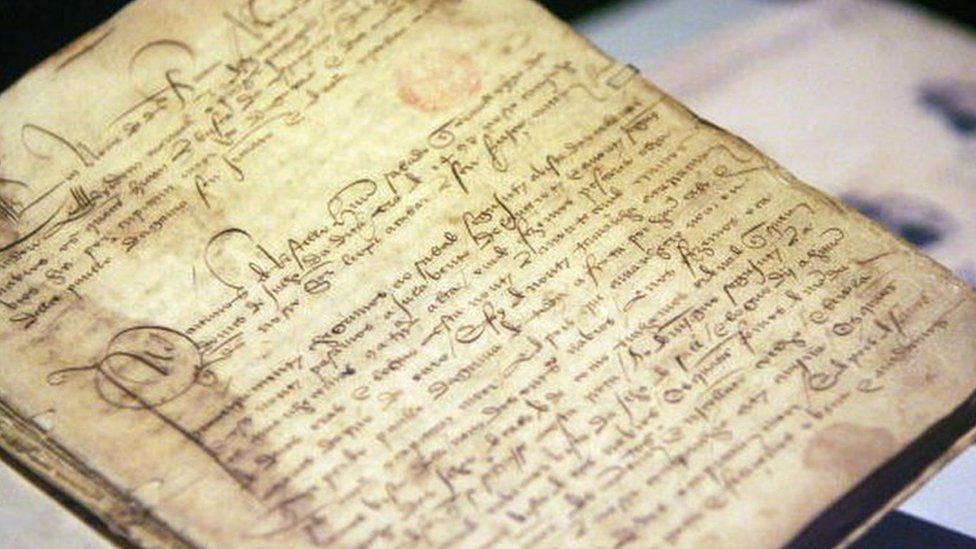 The original handwritten diary of Portuguese explorer Vasco da Gama, written during his trip to India, is displayed at the German Historical Museum in Berlin.
