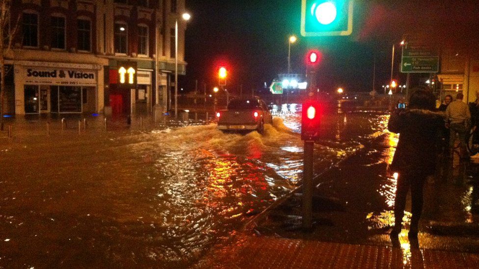 Flooding at London Road North at Lowestoft in December 2013