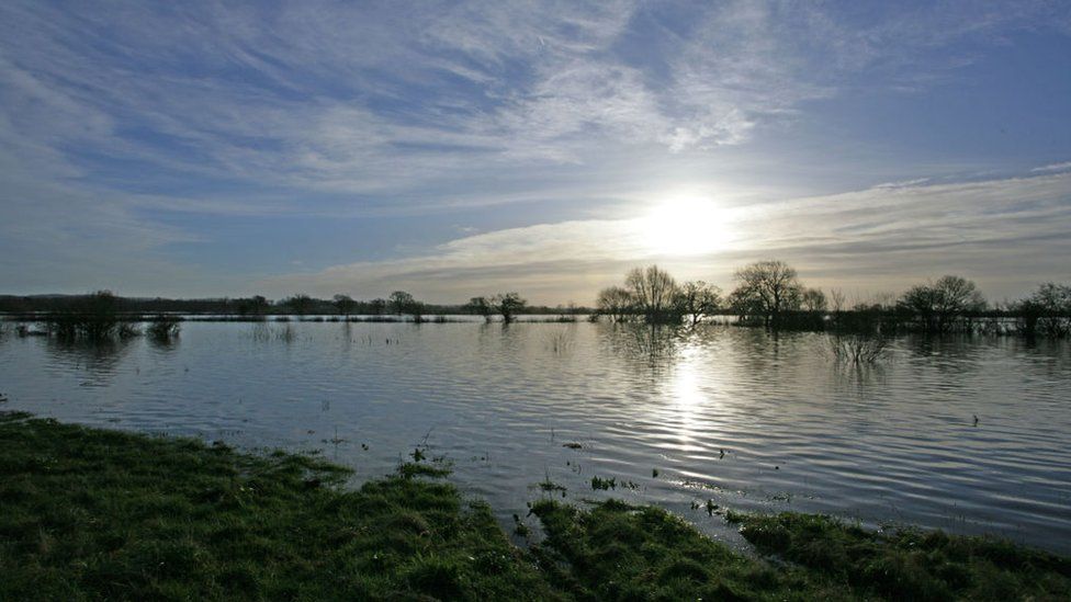 flooded farmland near Bangor on Dee in North East Wales
