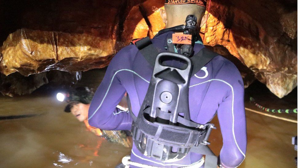 Divers inside the cave